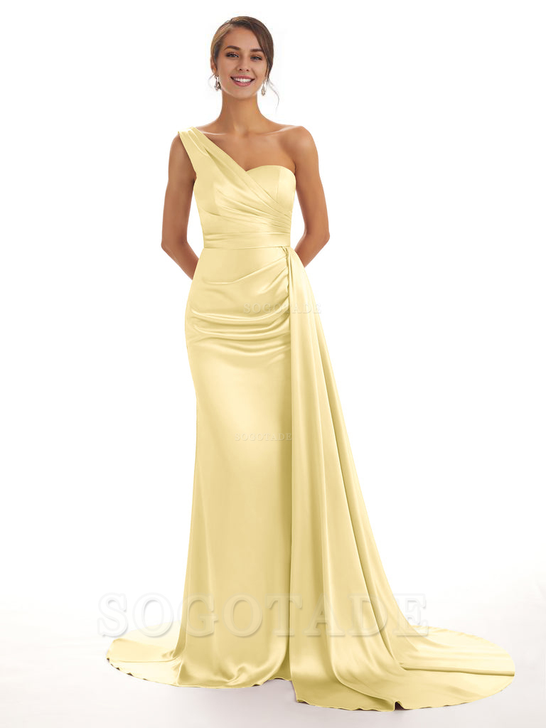 Elegant One Shoulder Soft Satin Unique Mermaid Long Bridesmaid Dresses Online prom dresses shops
