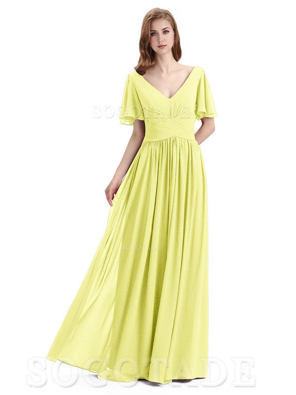 A-Line Chiffon Short Sleeves Elegant Floor-Length Bridesmaid Dresses Formal Women's Dresses Wedding Guests Dresses