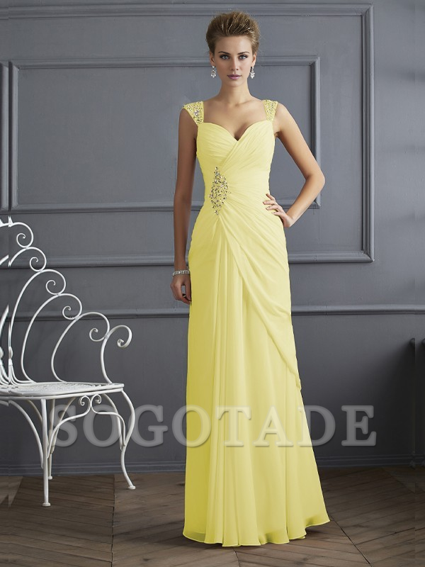 Bodyguard/Pillar Shoulder Mother of the bride dress Official Wedding Guests Landing Long Sleeveless Thin Shoulder Straps Chiffon Water Diamond Ruffle Decoration