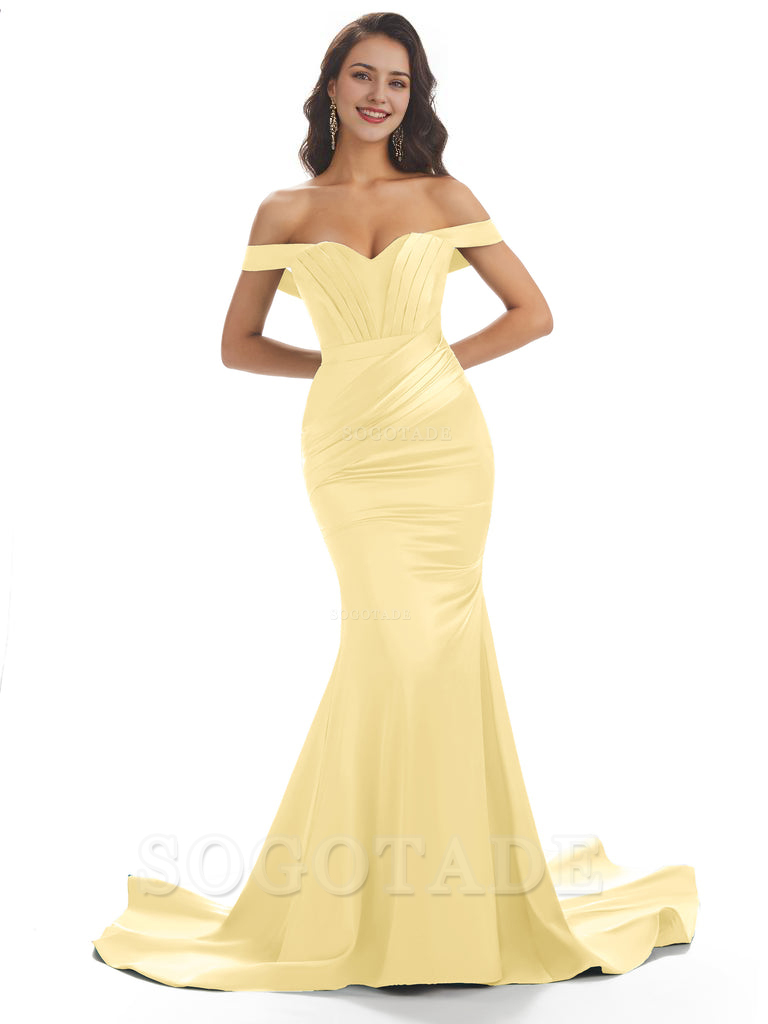 Sexy Mermaid Off The Shoulder Floor-Length Long Soft Satin Bridesmaid Dresses Online prom shop dresses