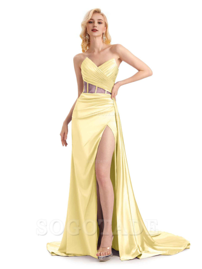 Sexy Soft Satin Side Slit See Through Floor-Length Long Mermaid Bridesmaid Dresses prom shop dresses