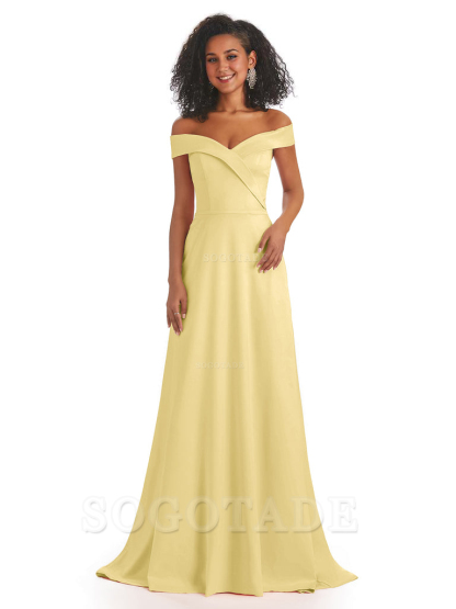 Soft Satin Off The Shoulder Long A-Line African Bridesmaid Dresses prom dress stores ﻿