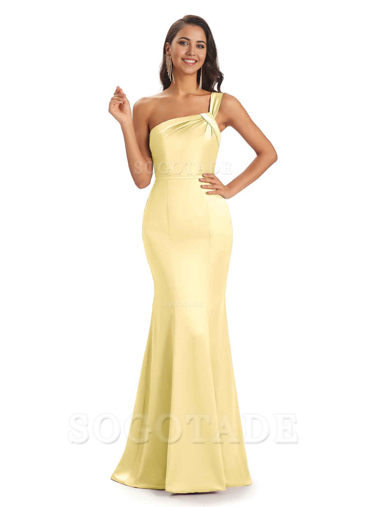 Mermaid One Shoulder Satin Floor Length formal dresses evening gown Bridesmaid Dresses