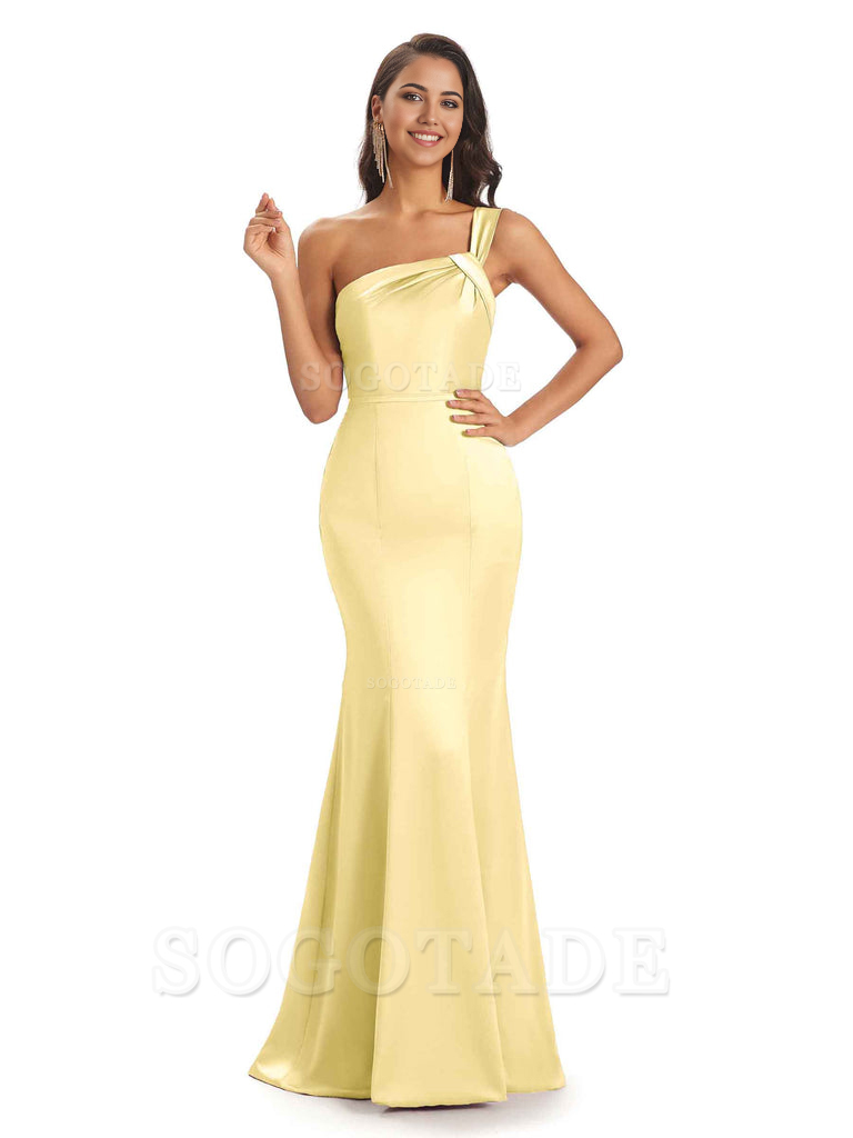 Mermaid One Shoulder Satin Floor Length formal dresses evening gown Bridesmaid Dresses
