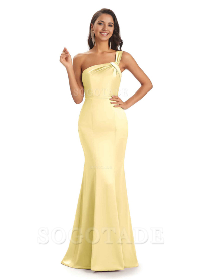 Mermaid One Shoulder Satin Floor Length formal dresses evening gown Bridesmaid Dresses
