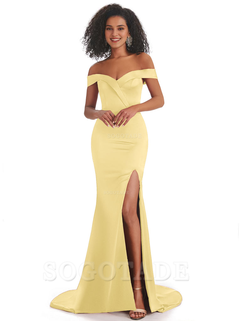 Sexy Mermaid Soft Satin Off The Shoulder Long African Bridesmaid Dresses prom shop dresses