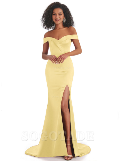 Sexy Mermaid Soft Satin Off The Shoulder Long African Bridesmaid Dresses prom shop dresses
