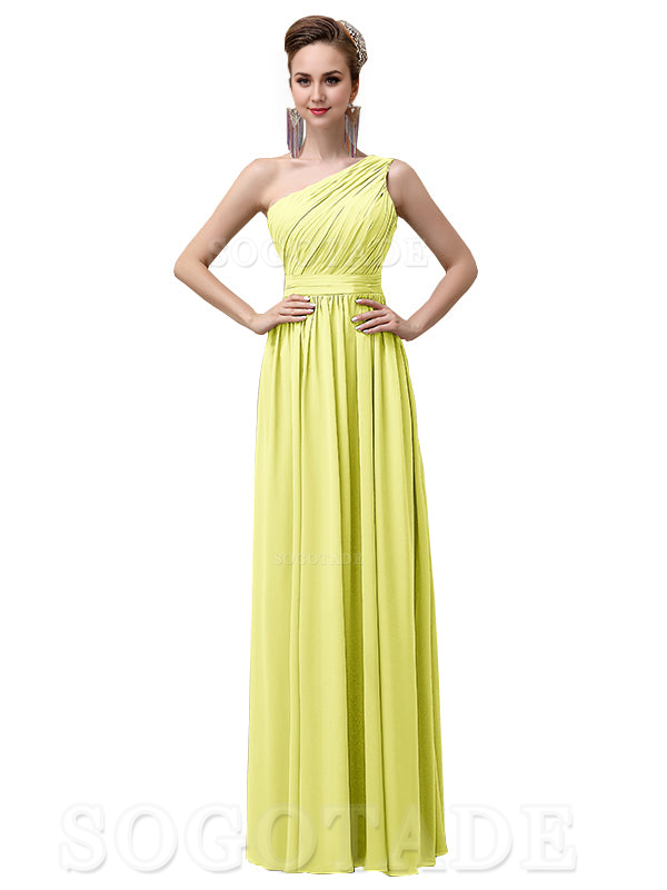Charming One-Shoulder A-Line Chiffon Pleated Floor-Length Long Elegant Bridesmaid Dresses Formal Women's Dresses Wedding Guests Dresses
