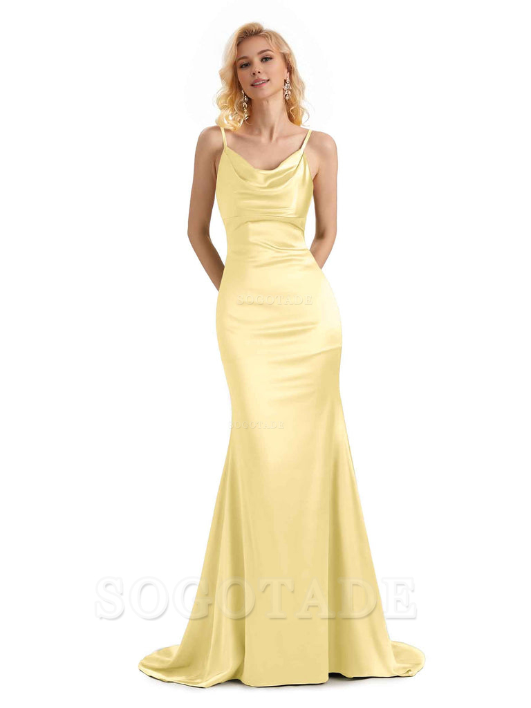 Elegant Soft Satin Criss Cross Long Mermaid Bridesmaid Dresses Charming Evening Party Dress