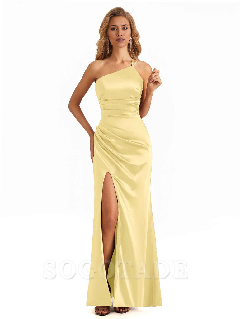 Mermaid Maxi Long Bridesmaid Dresses One Shoulder Side Slit Elegant Evening Party Dress
