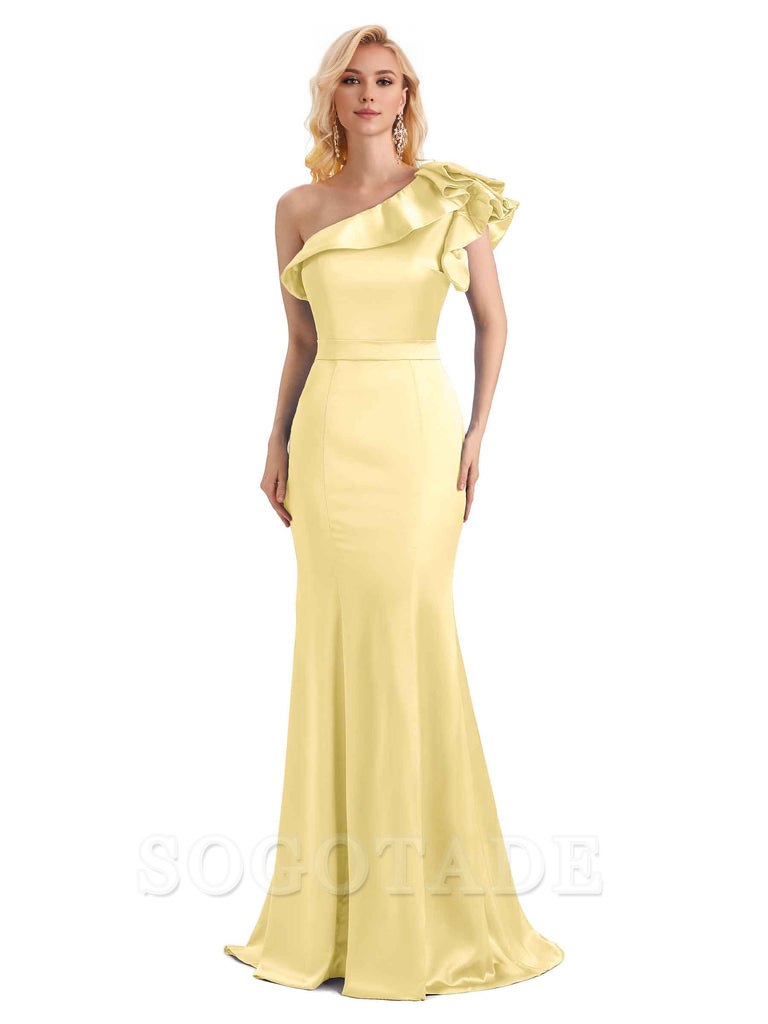 One Shoulder Long Mermaid Bridesmaid Dresses Soft Satin Charming Evening Party Dress