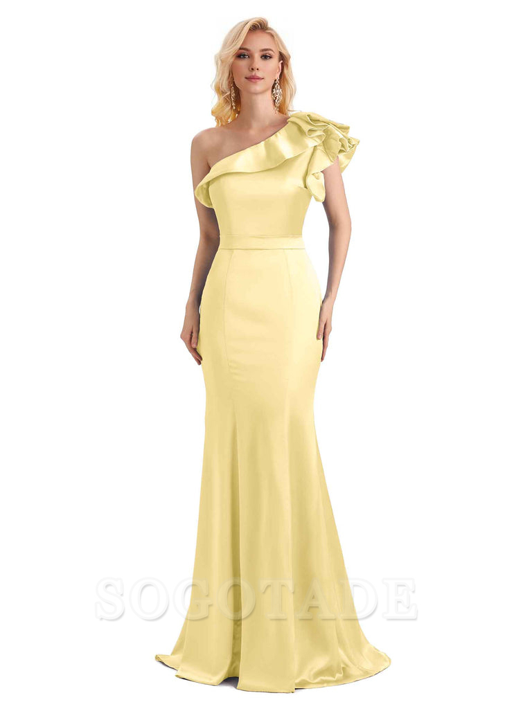One Shoulder Long Mermaid Bridesmaid Dresses Soft Satin Charming Evening Party Dress