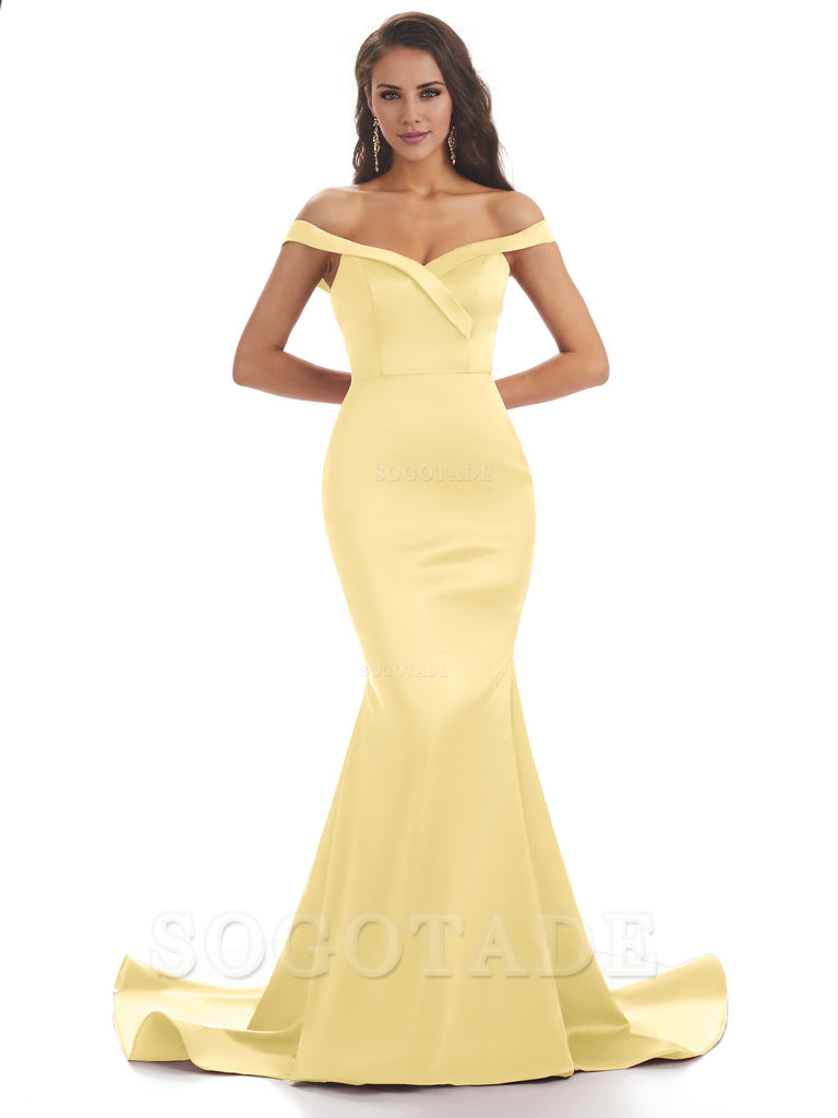Elegant Off The Shoulder Soft Satin Mermaid Long Bridesmaid Dresses Charming Evening Party Dress