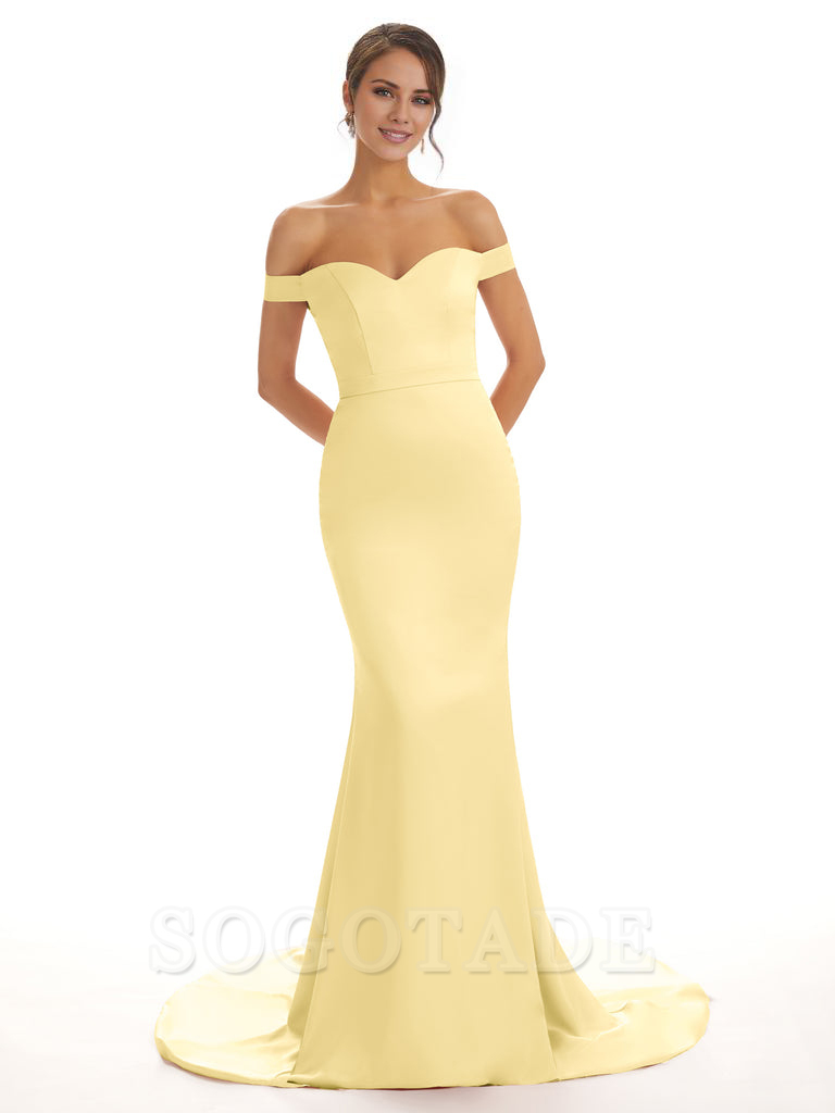 Elegant Off The Shoulder Satin Long Mermaid Bridesmaid Dresses