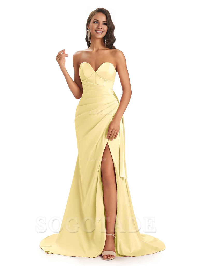 Sexy Soft Satin Side Slit Sweetheart Long Mermaid African Bridesmaid Dresses Elegant Evening Party Dress