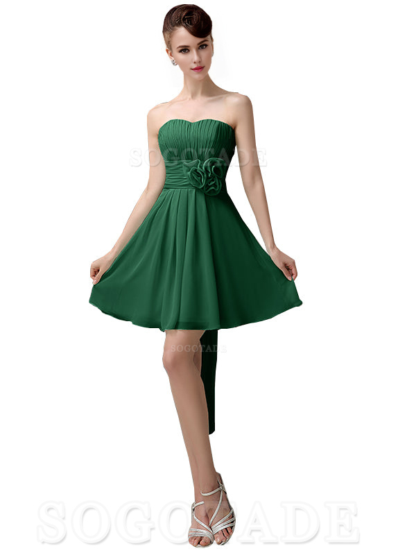 A-Line Off Shoulder Sweatheart Chiffon Short With Flower Bridesmaid Dresses Formal Women's Dresses Wedding Guests Dresses