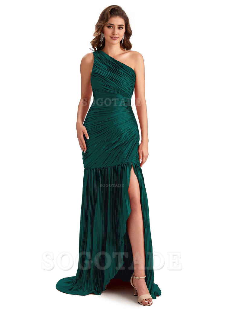 Sexy Side Slit Mermaid Soft Satin One Shoulder Long Ladies Bridesmaid Dresses Online