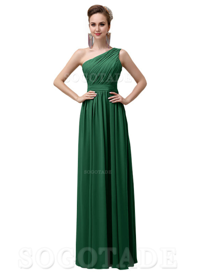 Charming One-Shoulder A-Line Chiffon Pleated Floor-Length Long Elegant Bridesmaid Dresses Formal Women's Dresses Wedding Guests Dresses