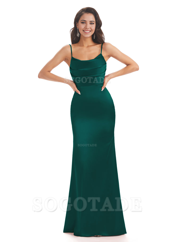 Mermaid Spaghetti Straps Satin formal dresses evening gown Bridesmaid Dresses With Side Slit 
