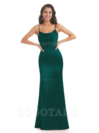 Mermaid Spaghetti Straps Satin formal dresses evening gown Bridesmaid Dresses With Side Slit 