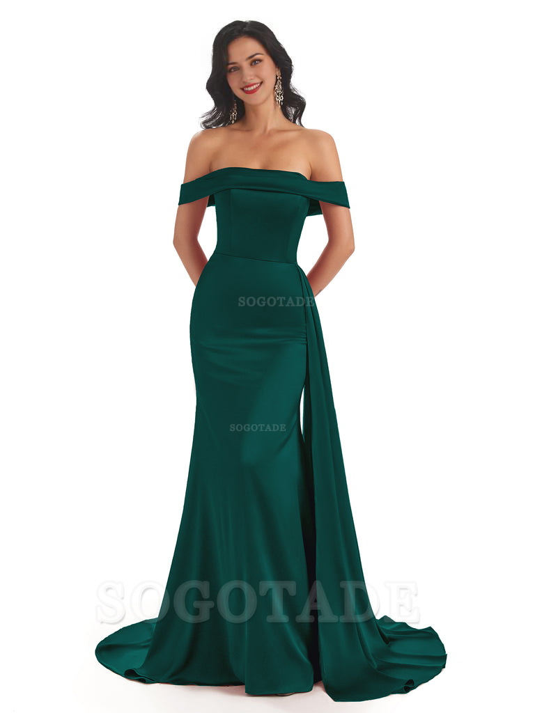 Sexy Off The Shoulder Soft Satin Mermaid Long Bridesmaid Dresses Gown prom shop dresses
