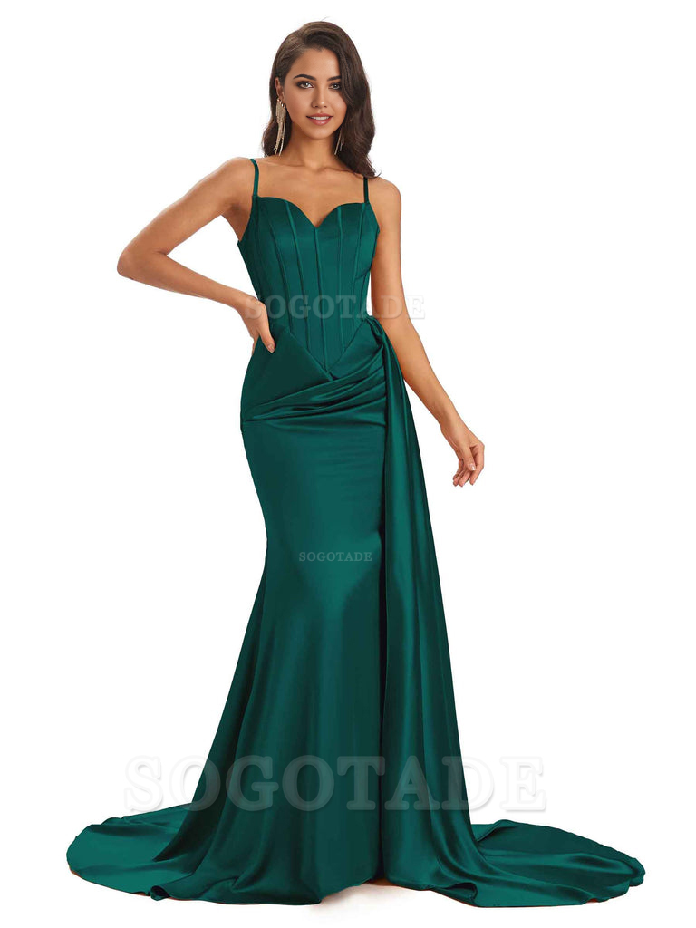 Sheath Spaghetti Satin Straps Floor-Length formal dresses evening gown Bridesmaid Dresses