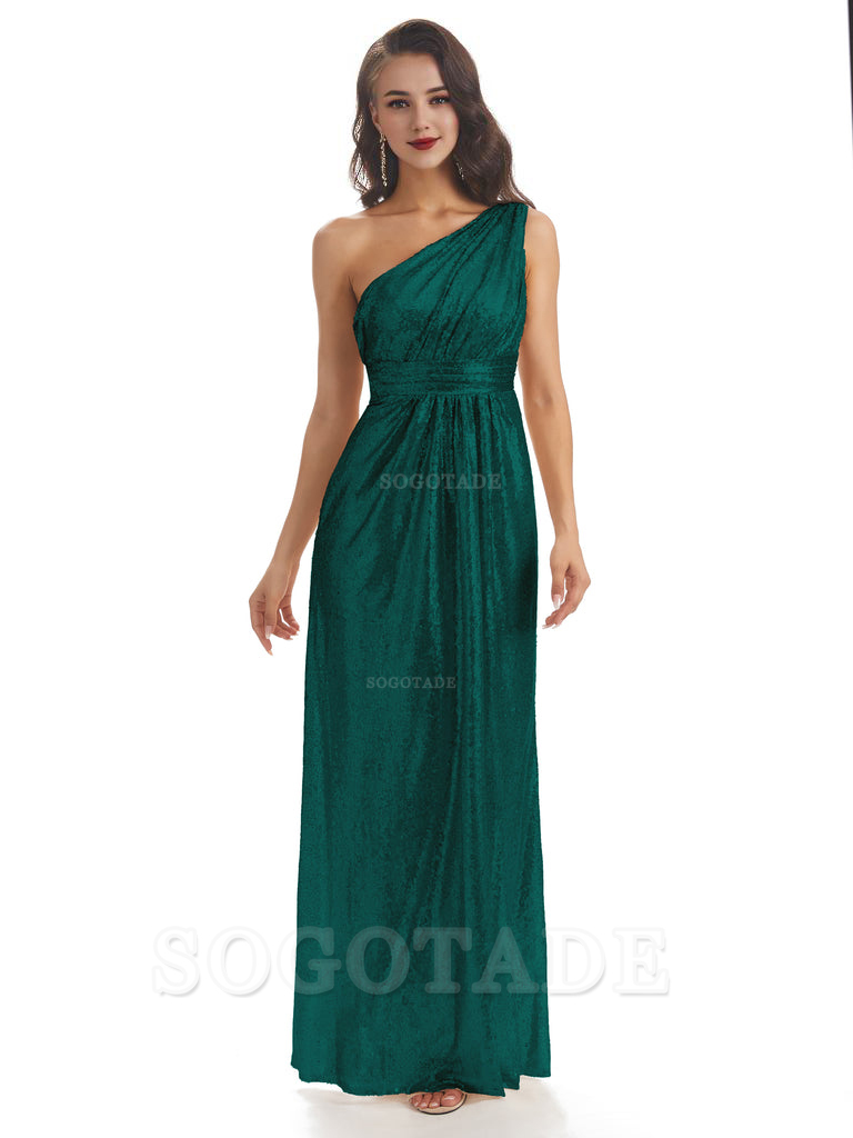 Sexy Sequin One Shoulder Sleeveless Long Mermaid Bridesmaid Dresses prom shop dresses