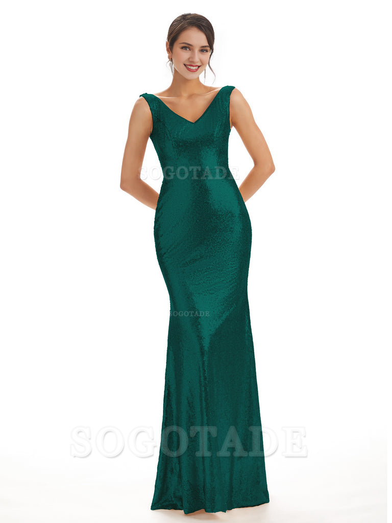 Sleeveless V Neck Mermaid Cultivate oneself Sequin Shining Luxury Bridesmaid Dresses Formal Women's Dresses Wedding Guest Dresses
