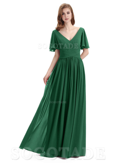 A-Line Chiffon Short Sleeves Elegant Floor-Length Bridesmaid Dresses Formal Women's Dresses Wedding Guests Dresses