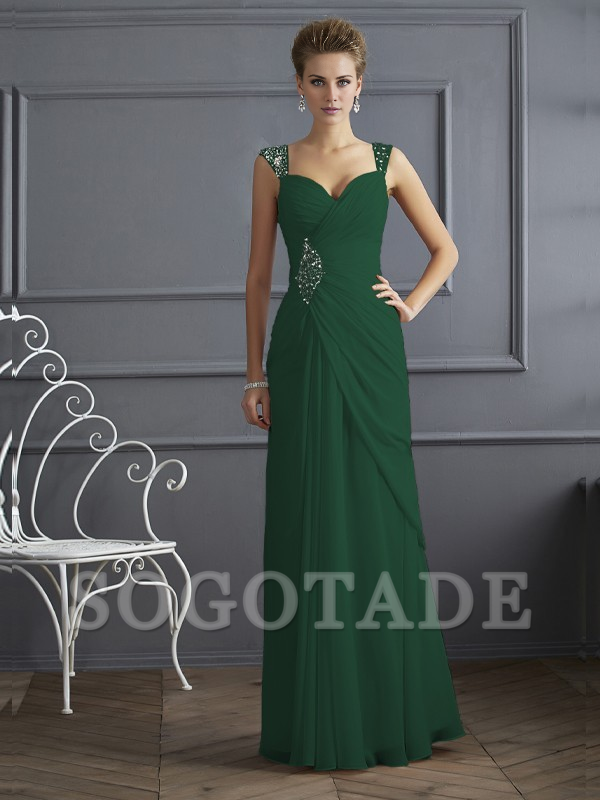 Bodyguard/Pillar Shoulder Mother of the bride dress Official Wedding Guests Landing Long Sleeveless Thin Shoulder Straps Chiffon Water Diamond Ruffle Decoration