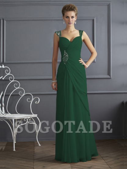 Bodyguard/Pillar Shoulder Mother of the bride dress Official Wedding Guests Landing Long Sleeveless Thin Shoulder Straps Chiffon Water Diamond Ruffle Decoration