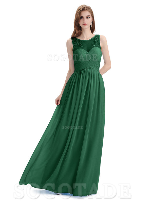 Elegant A-Line Chiffon Sleeveless Ruched Long Simple Bridesmaid Dresses Formal Women's Dresses Wedding Guests Dresses