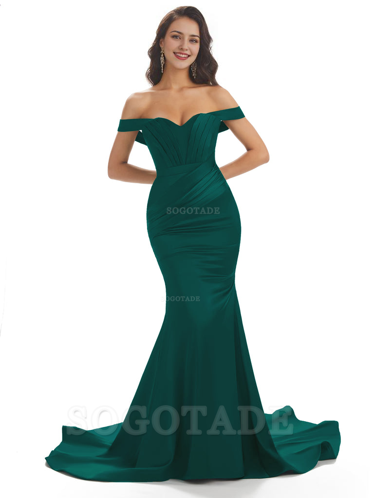 Sexy Mermaid Off The Shoulder Floor-Length Long Soft Satin Bridesmaid Dresses Online prom shop dresses