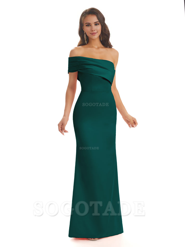 Soft Satin Sexy Side Slit One Shoulder Long Mermaid Bridesmaid Dresses Online prom dress in store