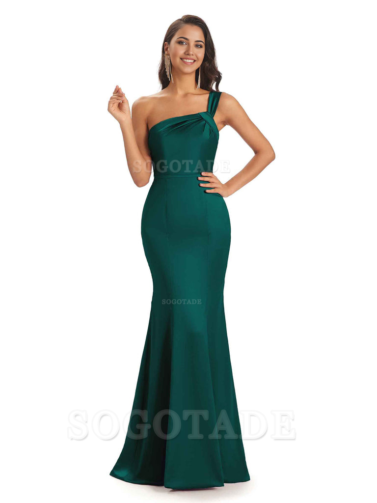 Mermaid One Shoulder Satin Floor Length formal dresses evening gown Bridesmaid Dresses