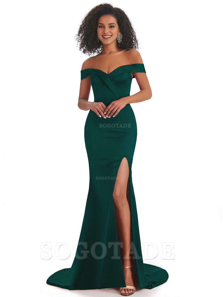 Sexy Mermaid Soft Satin Off The Shoulder Long African Bridesmaid Dresses prom shop dresses