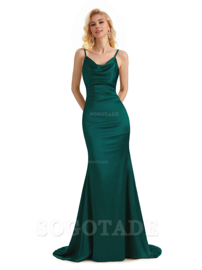 Elegant Soft Satin Criss Cross Long Mermaid Bridesmaid Dresses Charming Evening Party Dress