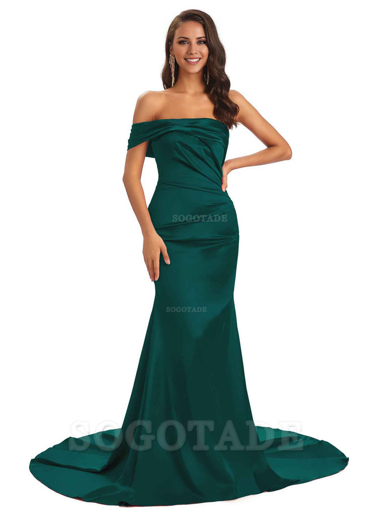 Sexy Soft Satin One Shoulder Long Unique Mermaid Bridesmaid Dresses Elegant Evening Party Dress