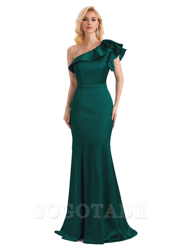 One Shoulder Long Mermaid Bridesmaid Dresses Soft Satin Charming Evening Party Dress