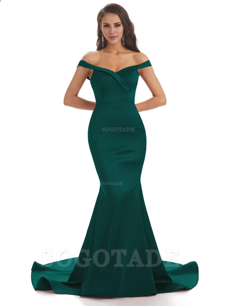 Elegant Off The Shoulder Soft Satin Mermaid Long Bridesmaid Dresses Charming Evening Party Dress