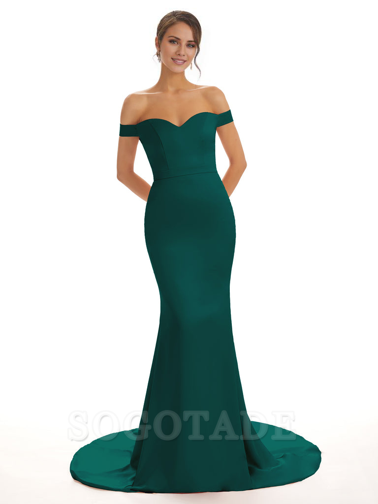 Elegant Off The Shoulder Satin Long Mermaid Bridesmaid Dresses
