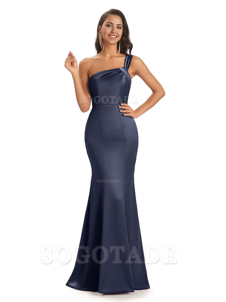 Mermaid One Shoulder Satin Floor Length formal dresses evening gown Bridesmaid Dresses