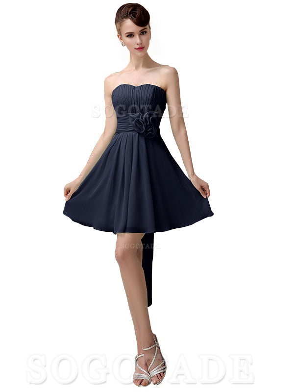 A-Line Off Shoulder Sweatheart Chiffon Short With Flower Bridesmaid Dresses Formal Women's Dresses Wedding Guests Dresses