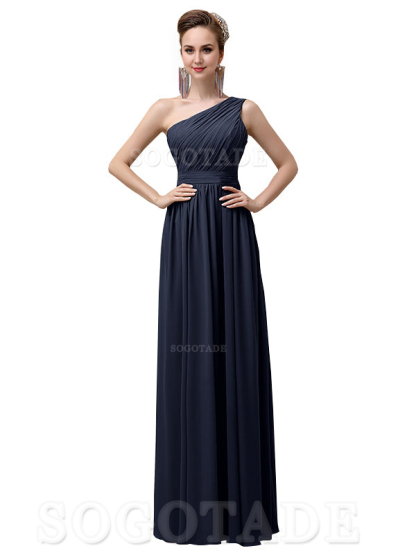 Charming One-Shoulder A-Line Chiffon Pleated Floor-Length Long Elegant Bridesmaid Dresses Formal Women's Dresses Wedding Guests Dresses