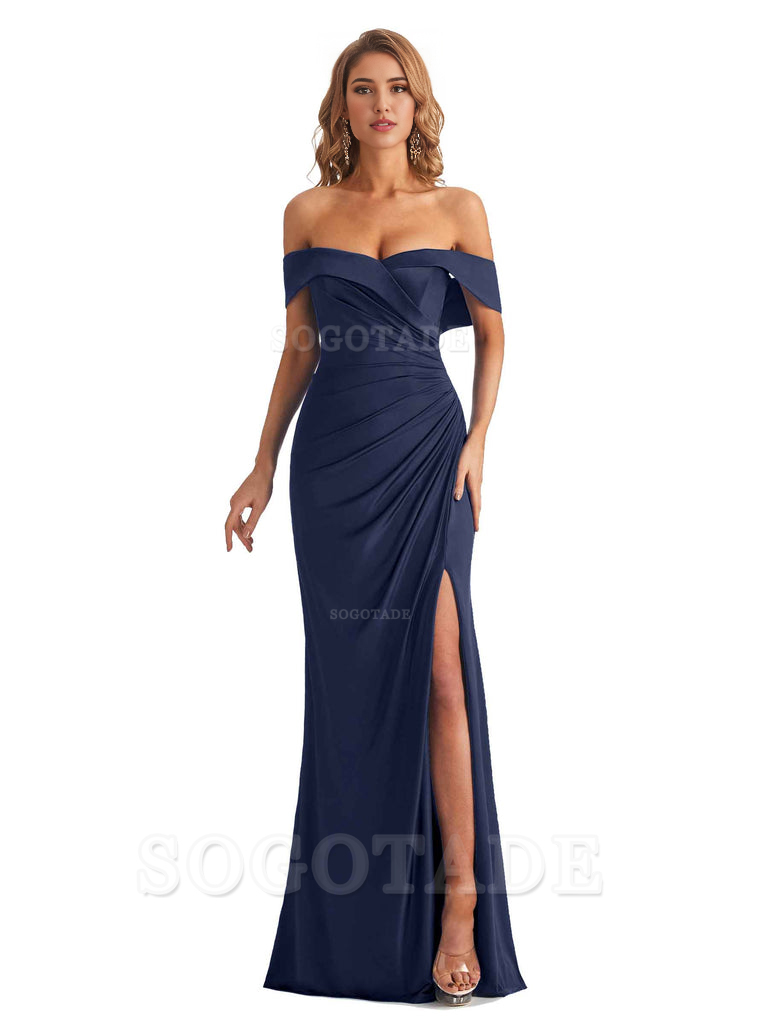 Sexy Mermaid Cultivate oneself Off The Shoulder Pleated Side Slit Long Bridesmaid Dresses Formal Women's Dresses Wedding Guests Dresses