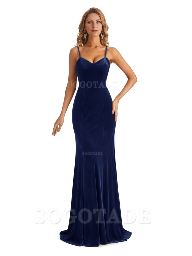 Elegant Charming V-Neck Mermaid Spaghetti Straps Backless Velvet Long High Quality Bridesmaid Dresses Formal Women's Dresses Wedding Guests Dresses
