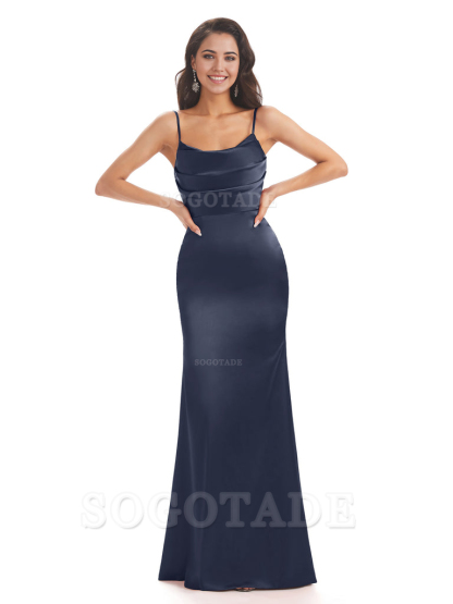 Mermaid Spaghetti Straps Satin formal dresses evening gown Bridesmaid Dresses With Side Slit 