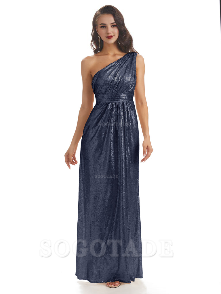 Sexy Sequin One Shoulder Sleeveless Long Mermaid Bridesmaid Dresses prom shop dresses