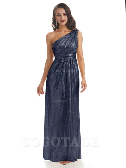 Sexy Sequin One Shoulder Sleeveless Long Mermaid Bridesmaid Dresses prom shop dresses