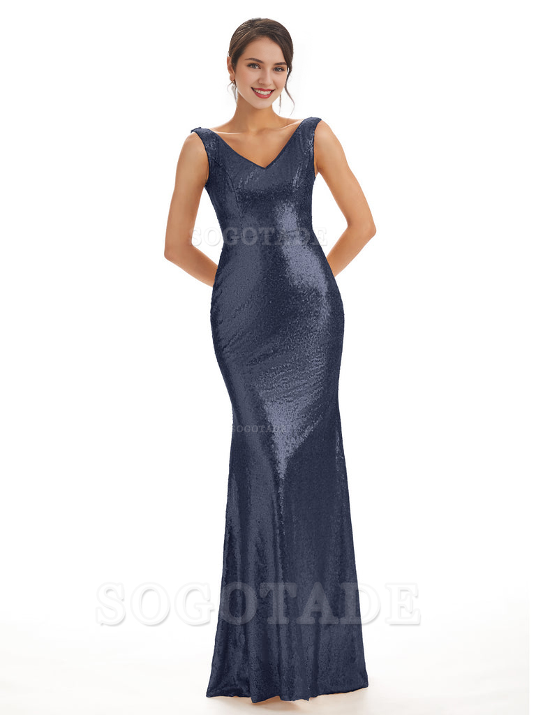 Sleeveless V Neck Mermaid Cultivate oneself Sequin Shining Luxury Bridesmaid Dresses Formal Women's Dresses Wedding Guest Dresses